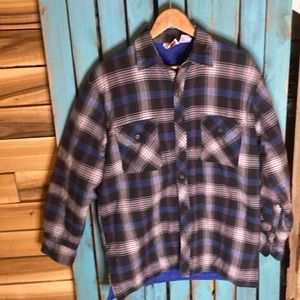 Dickies plaid flannel shirt jacket quilted lining size medium blue black white